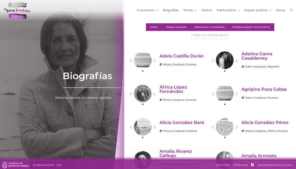 Sección Biografías da web DoGrisAoVioleta.gal